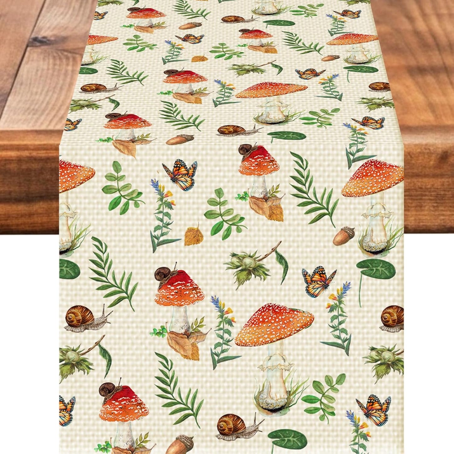 13 72 Inch Mushroom Floral Table Runner Seasonal Spring Kitchen Dining Linen Table Decoration for Indoor Outdoor Home