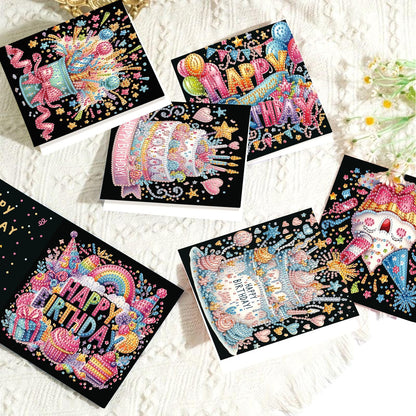 antor 6 Pcs 5D Diamond Painting Greeting Card Kits, Laser Effect Diamond Art Birthday Cards Special Shaped Diamond Art Postcards Crafts for Birthday Holiday (30x15cm)