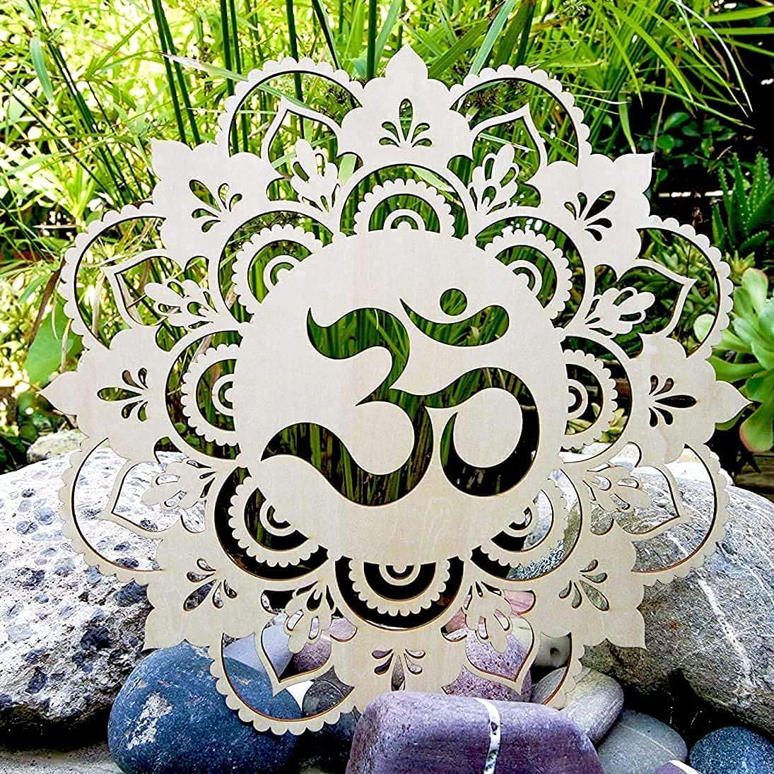 Fourth Level MFG 12" Sacred Om Wood Wall Art - Sacred Geometry Mandala, Zen Home Decoration for Yoga and Meditation