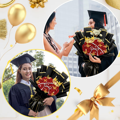 Daifunli 196 Pcs Graduation Gifts DIY Glitter Roses Bouquet Kit Artificial Flower Bouquet Kit Grad Birthday Gifts Flower Wrapping Paper 3D Butterflies Crowns for Grad Wedding Anniversary(Red)
