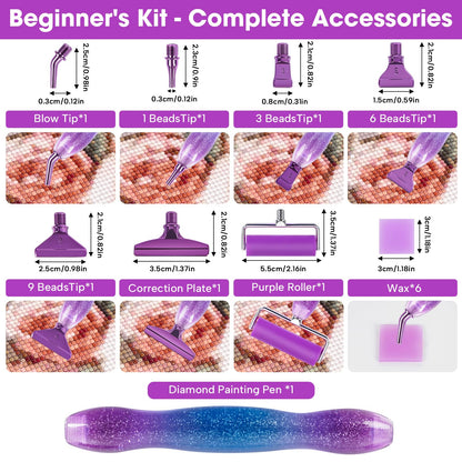 Taobido Ergonomic Diamond Painting Art Pen Accessories Kits with 6 Metal Tips, 6 Painting Glue Clay, Roller,Multi Placer Tips for DIY Crafts