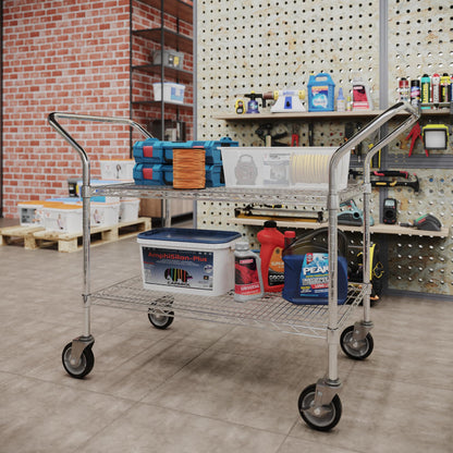 24" W x 36" L x 36" H Chrome Heavy Duty Utility Cart | 2-Tier | NSF Commercial Storage Rack Mobile Unit | Storage and Mobility Solution for Your Business