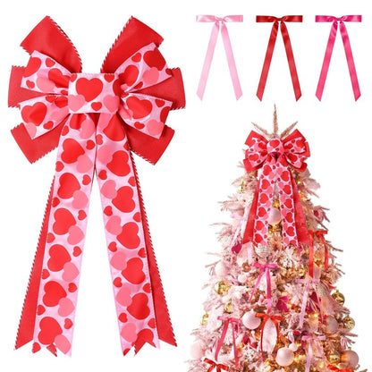CEELGON Valentines Day Decorations Large Pink and Red Valentine Tree Topper Bow & 12 Pcs Long Satin Ribbon Bows Ornaments Wreath for Holiday Home Wall Decor