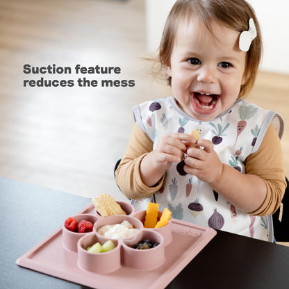 ezpz Mini Play Mat for Baby + Toddler (Blush) - 6 Months+ - Suction Plate with Flower Compartments for Crafts, Painting, Sorting, Snack Time - Promotes Pincer Grip