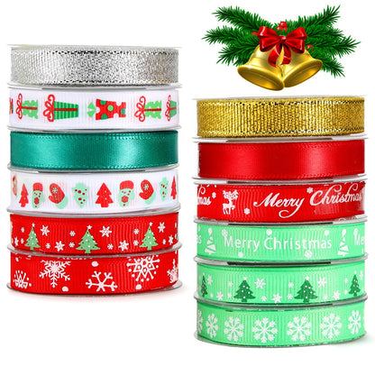 Christmas Ribbons for Gift Wrapping 60 Yards Grosgrain Ribbon Silver Gold Glitter Ribbon for Christmas Wreath Bows Ribbon Craft Decoration
