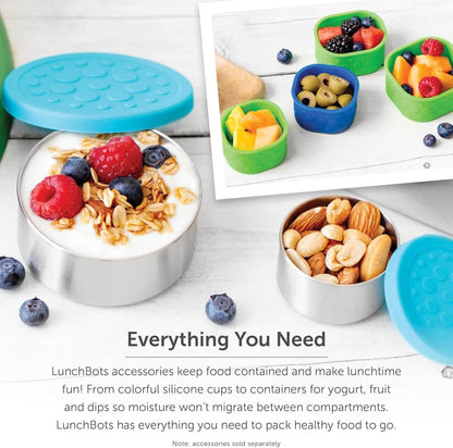 LunchBots Medium Uno Stainless Steel Sandwich Container - Eco-Friendly, Dishwasher Safe, Blue Dots for Wraps or Salads