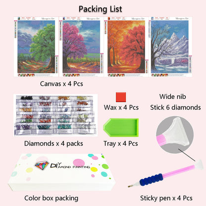 Muzagroo Art 4 Pack 5D Diamond Painting Kits for Adults DIY Diamond Art Kits 4 Seasons Trees Wall Art for Living Room Adults Crafts Diamond Dot Gem Art Kits for Beginners