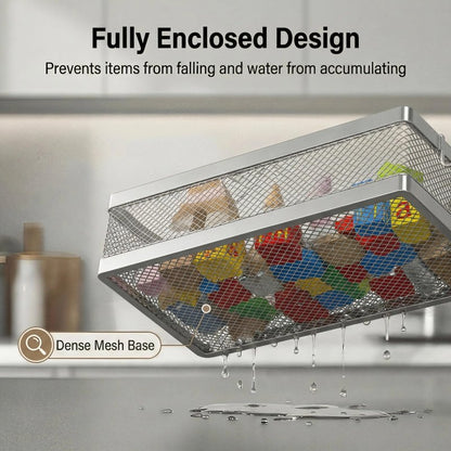 PUSDON Mesh Shower Caddy Wall Mount, Heavy Duty Adhesive Bathroom Shelf Organizer, Rustproof Floating Spice Rack for Kitchen Pantry, Holds 50 LBS, Multi-Purpose Storage Silver Gray -2 Packs (Netting)