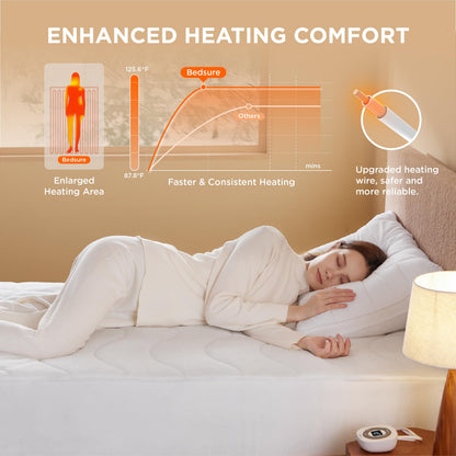 Bedsure Heated Mattress Pad King - Bed Warmer with Memory & Preheat Functions, 12-Hour Auto Off & 10 Heat Settings, Dual Controllers, Fast Heating, Brushed Electric Mattress Pad King, 78"x80"