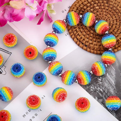 30PCs 20MM Chunky Resin Rhinestone Beads Round Disco Ball Bubblegum Beads for Women Necklace Bracelet Jewelry Making Phone Lanyard Hair Accessories DIY Crafts (Rainbow)