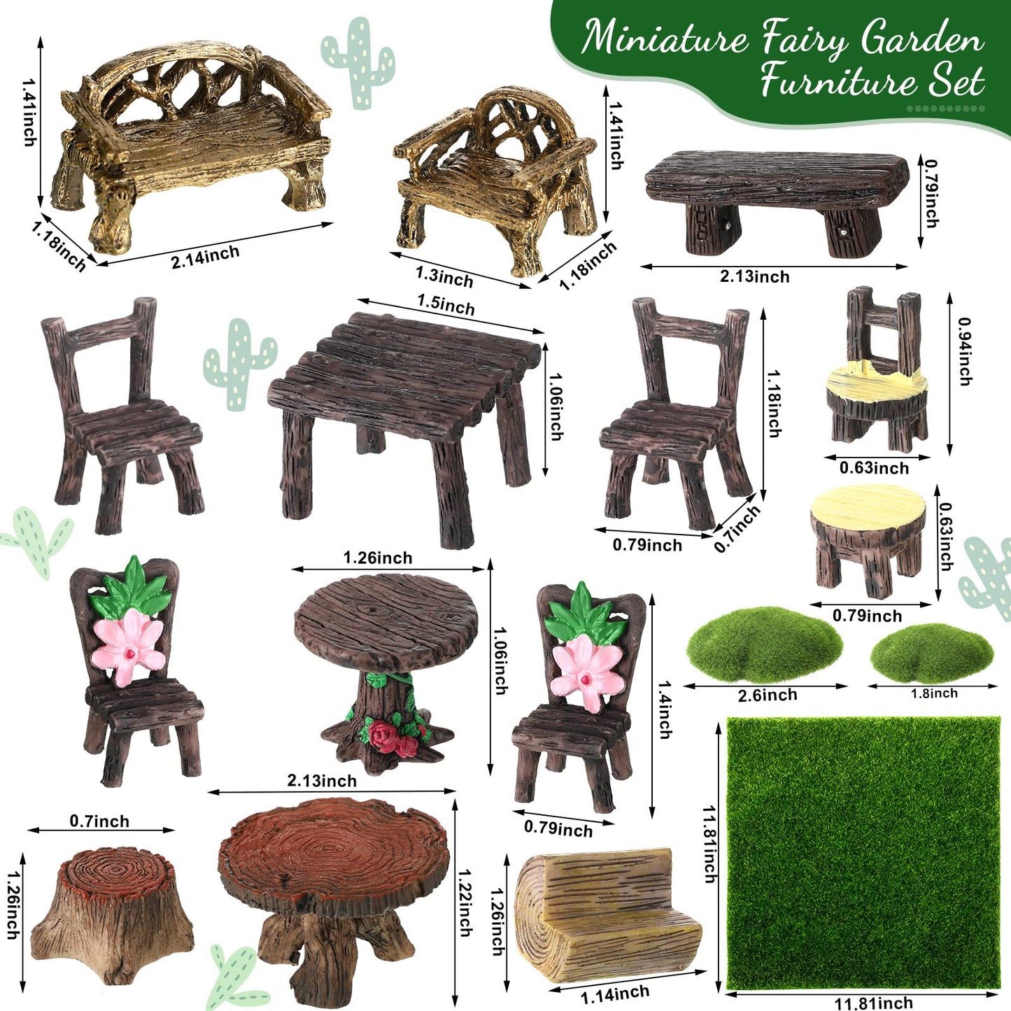 BBTO 24 Pcs Garden Furniture Fairy Mini Architecture Accessories Fairy Miniature Ornaments Artificial Grass and Moss Rocks Kit for Garden House Accessories