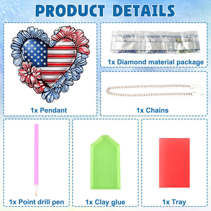 DOMROM 4th of July Patriotic Heart Diamond Art Hanging Kits, American Flag Floral Diamond Painting, Special Shaped Gem Art Suncatchers Ornament, Independence Day Heart Decor for Home Window Wall