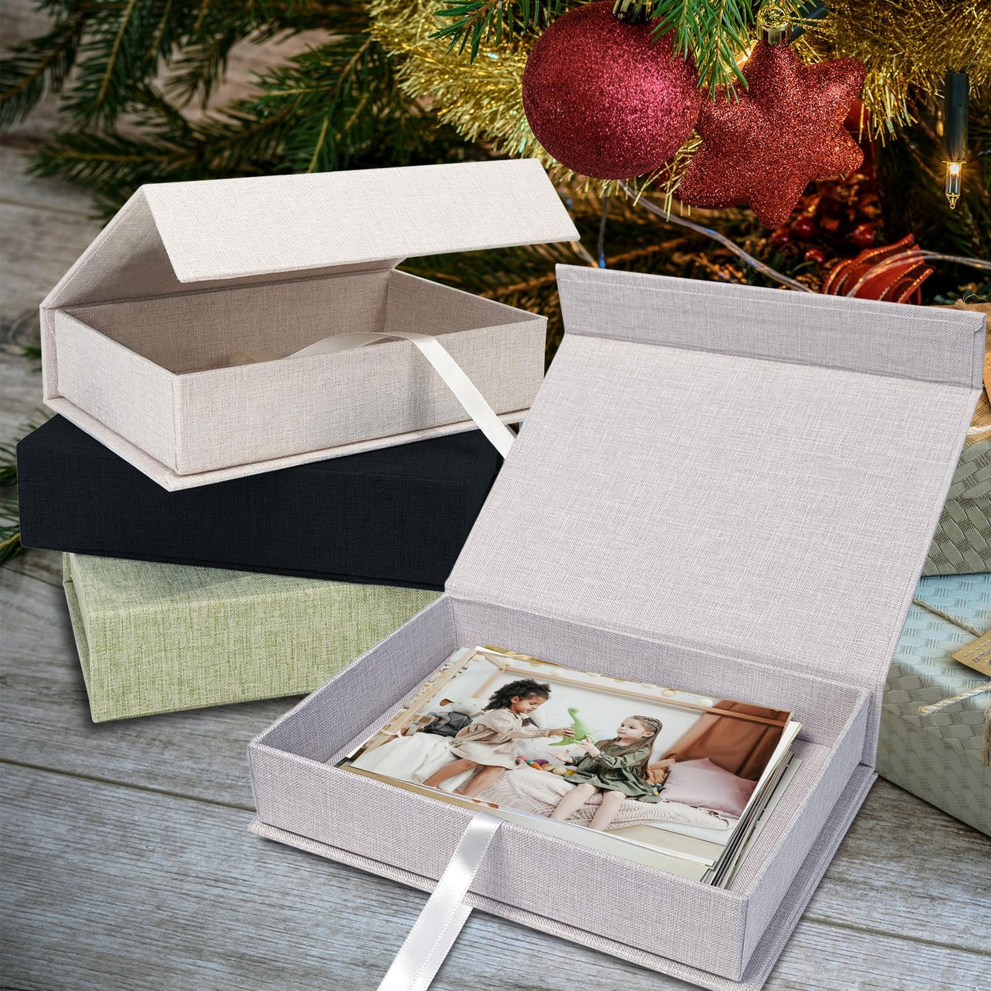 8x10" Archival Photo Storage Box with Lid – Stackable Memory Keepsake Organizer for Photos, Certificates, Jewelry & Scrapbooking Supplies, Photo Cases and Postcard Keeper Storage Container Box Beige