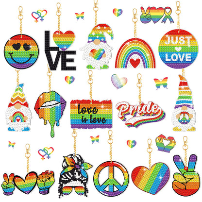 Estune 15 Pcs Rainbow Festival Diamond Keychain Fall 5d Diamond Painting Keychain Fall Diamond Art Keychain Pendant Colorful Keyring DIY Diamond Jewelry Decor (Rainbow Festival Style)
