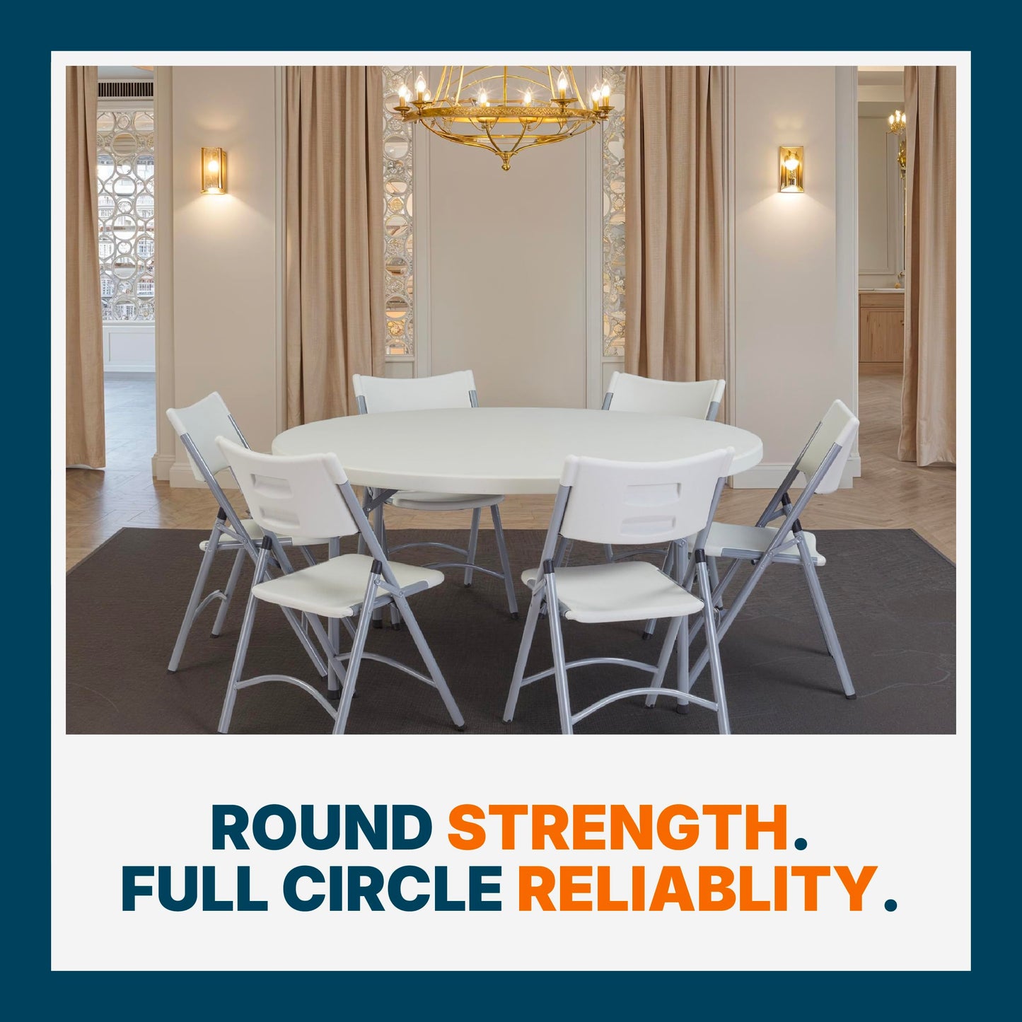 OEF Furnishings OEFBT60R Round Commercial-Grade Premium Industrial Folding Table, Heavy-Duty Blow-Molded Design with Thick Top and 17-Gauge Steel Frame (60" Diameter, Speckled Gray Top)