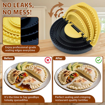 Tortilla Sealer Crimper Press - 4-in-1Quesadilla Maker for 4, 6, 8, 10 Inch Multi-Size Quesadilla Crimper | Burrito Maker for Large Batches, Tacos & Empanadas | BPA-Free & Dishwasher Safe