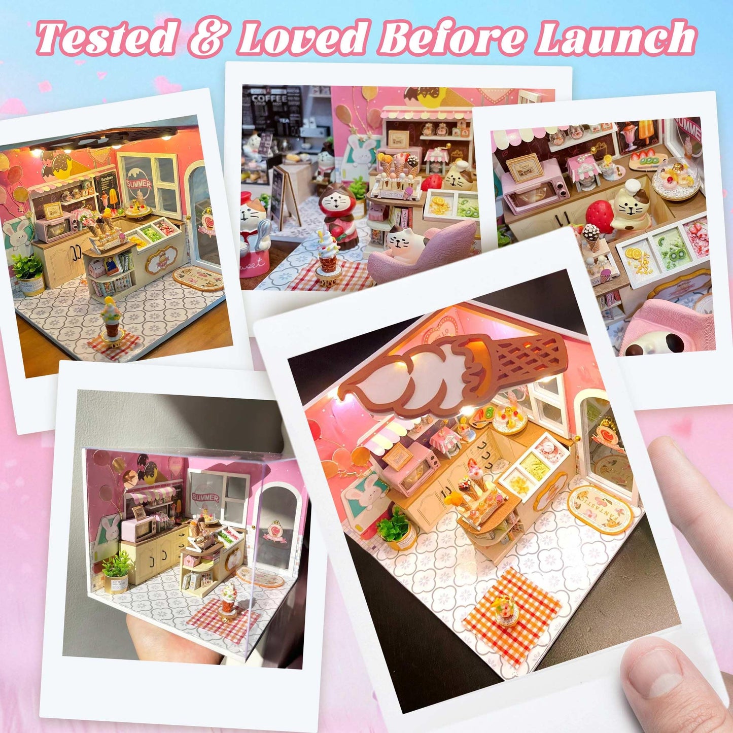 Flever DIY Miniature House Kit, Tiny Home Kit with LED Light, Mini House Build Craft Kits for Adults and Teens, Home Decor Creative Gift for Family/Friends (Happiness ice Cream Shop)