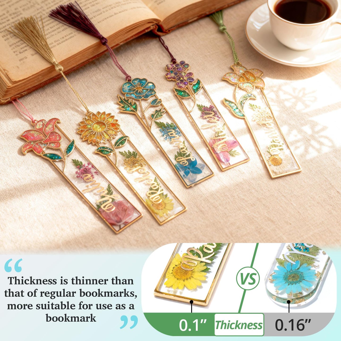 LET'S RESIN 12pcs Metal Bookmark Bezels for Resin with Tassels, UV Resin Molds for DIY Bookmarks, Flower Bookmark Bezels Kit for Craft Supplies & Wind Chime Accessories, Gifts for Book Lover