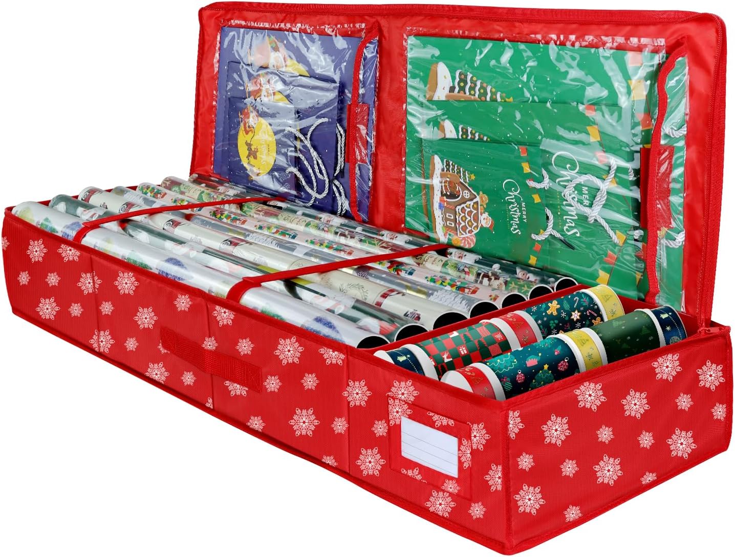 Christmas Wrapping Paper Storage Organizer, Heavy Duty Gift Wrap Bag with Pockets, Fits Holiday Accessories (Large)