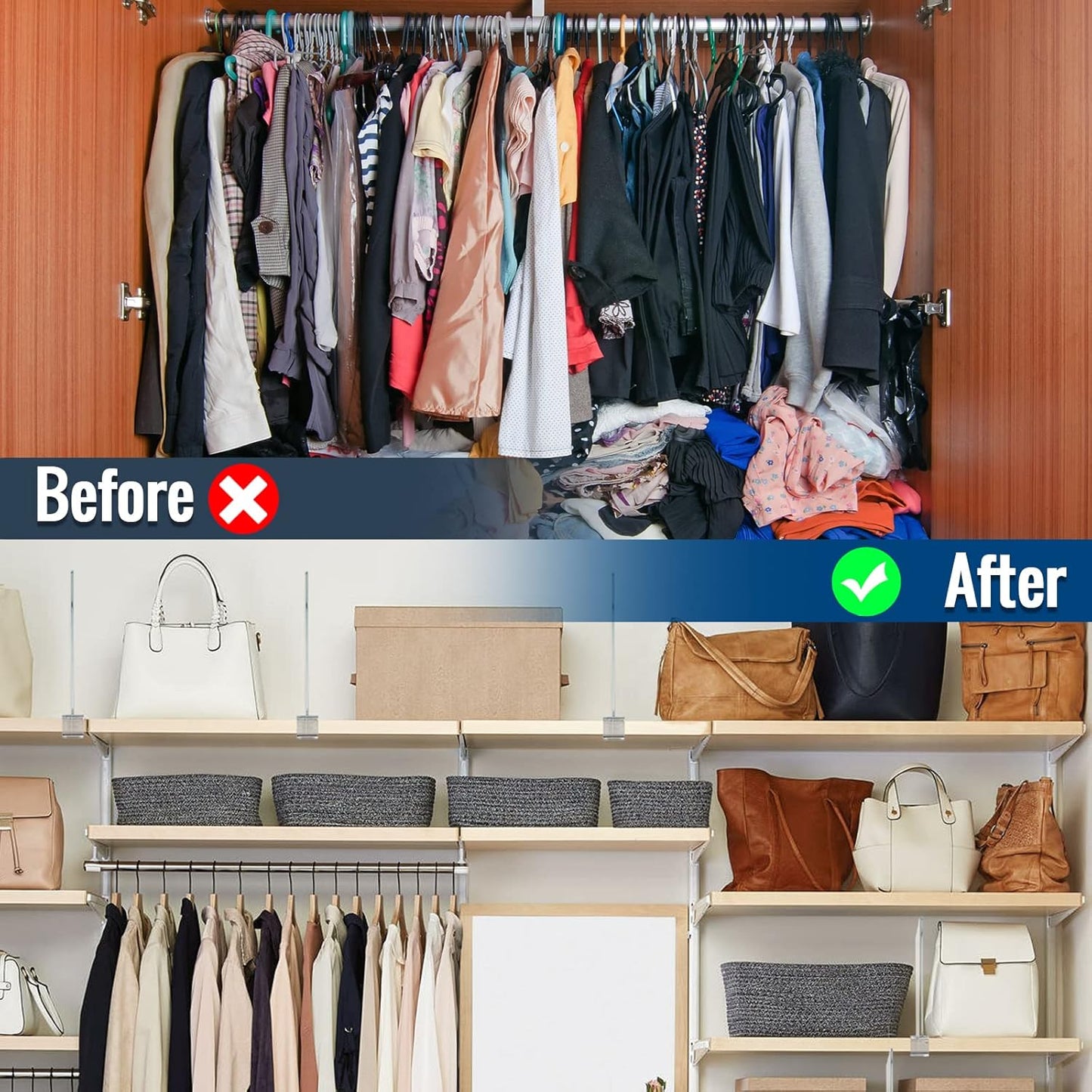 BAUMFEUER 6 Pack Closet Clear Acrylic Shelf Dividers for Shelf Organizer of Bedroom Kitchen Office Bathroom Organizer
