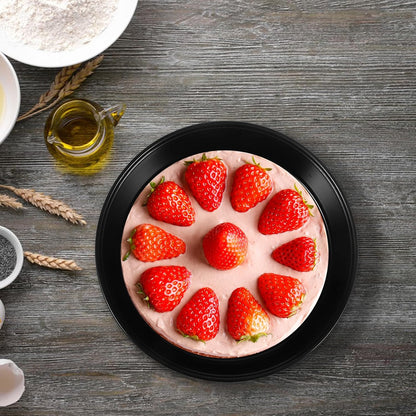 Homoyoyo 8 Inch Non-Stick Round Cake Pan, Black Carbon Steel Pizza Pan for Baking