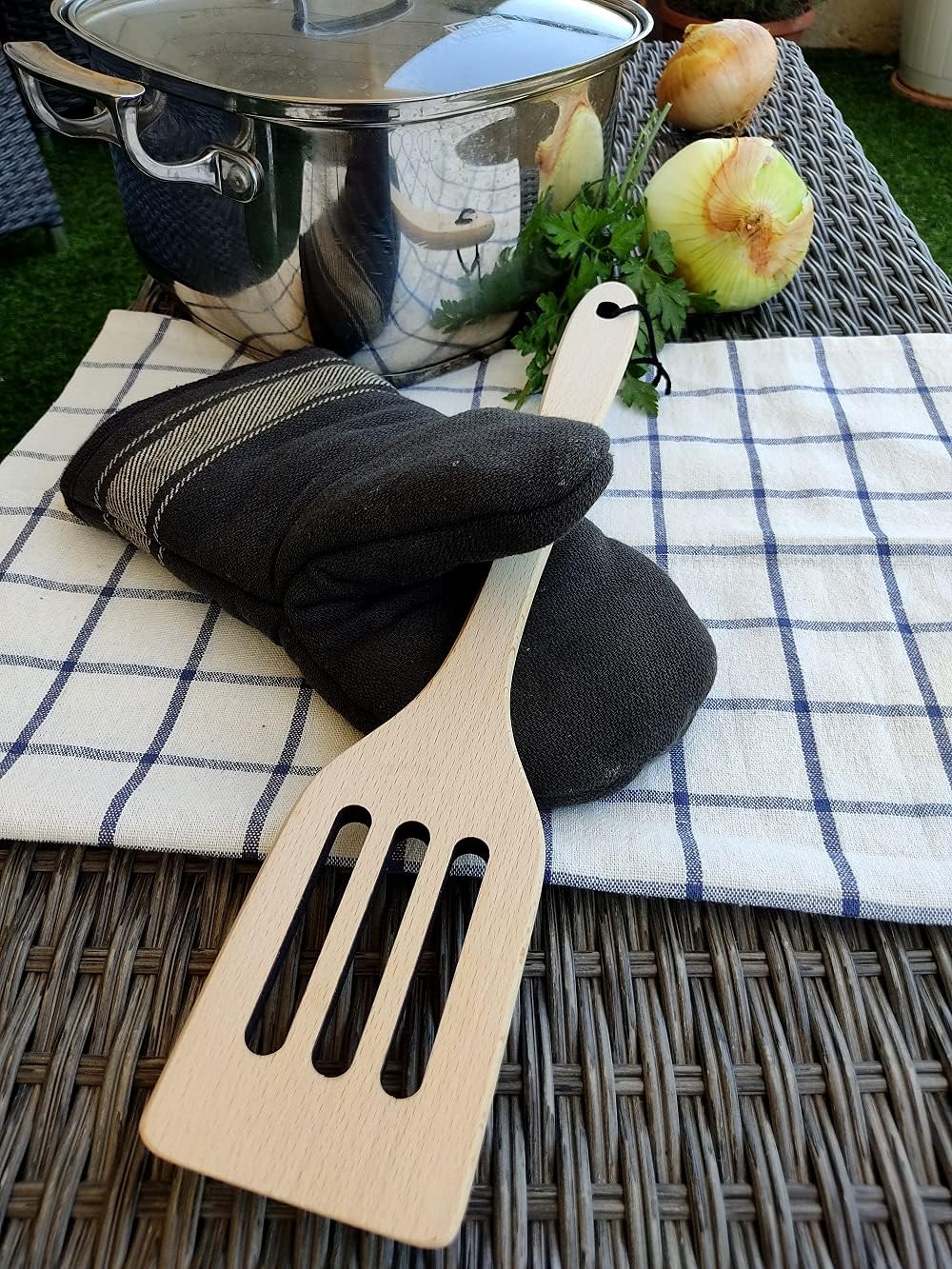 Long Handle Slotted Wooden Spoon 16 Inch - Heavy Duty Large Spatula & Stir Paddle, 100% Natural Hardwood