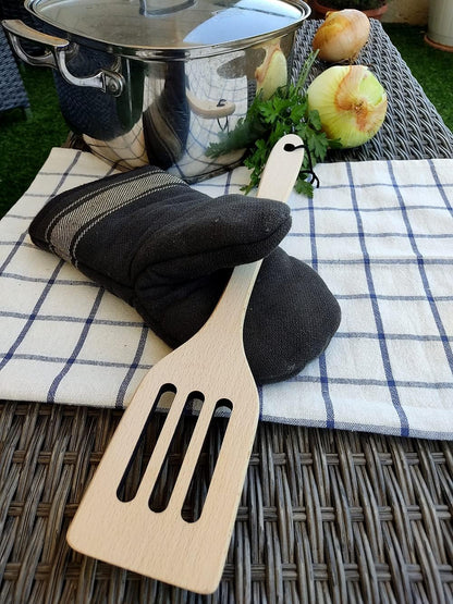 Long Handle Slotted Wooden Spoon 16 Inch - Heavy Duty Large Spatula & Stir Paddle, 100% Natural Hardwood
