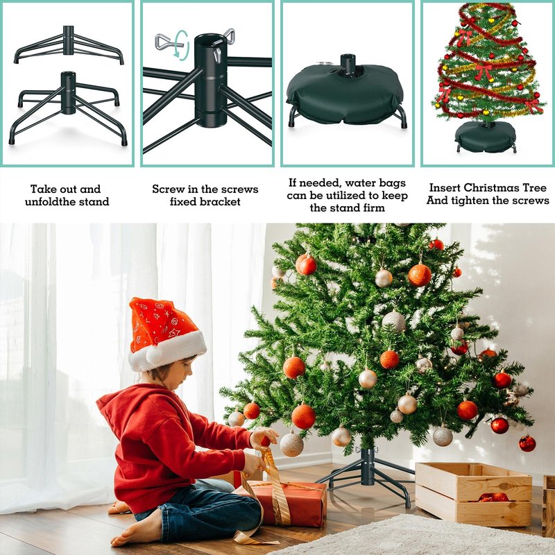 Hemndic Christmas Tree Stand for 4-6 Ft Artificial Trees, Universal Replacement Christmas Tree Base, Metal Folding Xmas Tree Stand Fits Artificial Tree Under 1.37 Inch Poles