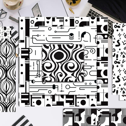 24 Sheets Black White Doodle Pattern Scrapbook Paper 12x12 Doodle Scrapbook Specialty Paper Black White Hand-Drawn Style Double-Sided Cardstock Pack for Scrapbooking Background Card Making Origami DIY