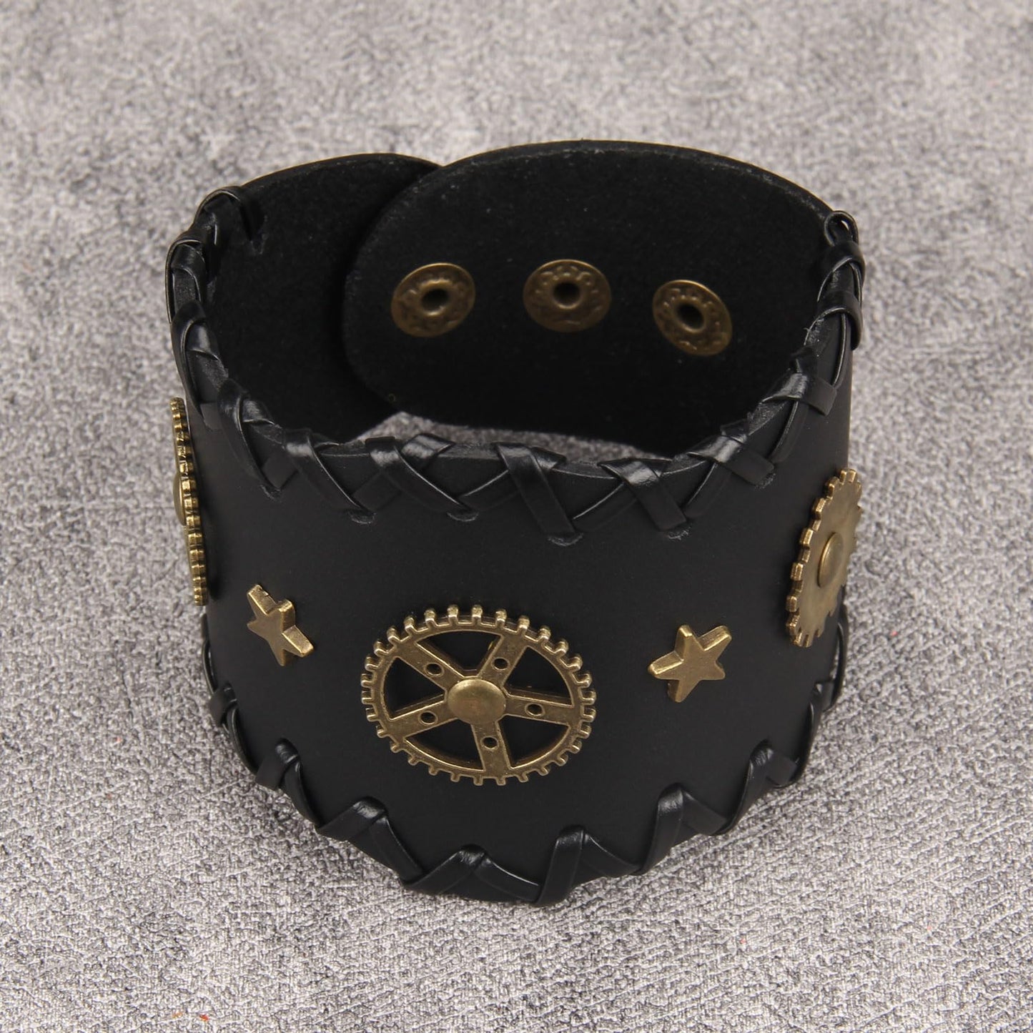 GelConnie Mens Bracelets Leather Cuff Steampunk Alloy Gear Leather Wristbands for Men Women Bracelets Cuff Bangle Jewelry