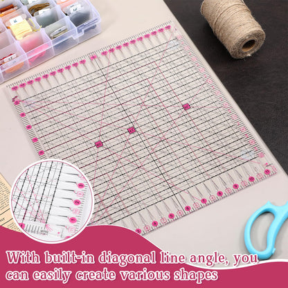 11.5" x 10.5" Quilting Ruler for Precise Fabric Cutting, Slotted Sewing Quilt Strip Rulers, Square Clear Mark Plastic Quilting Ruler, Crafts Template Rulers for Accurate Measurement and Easy Cutting