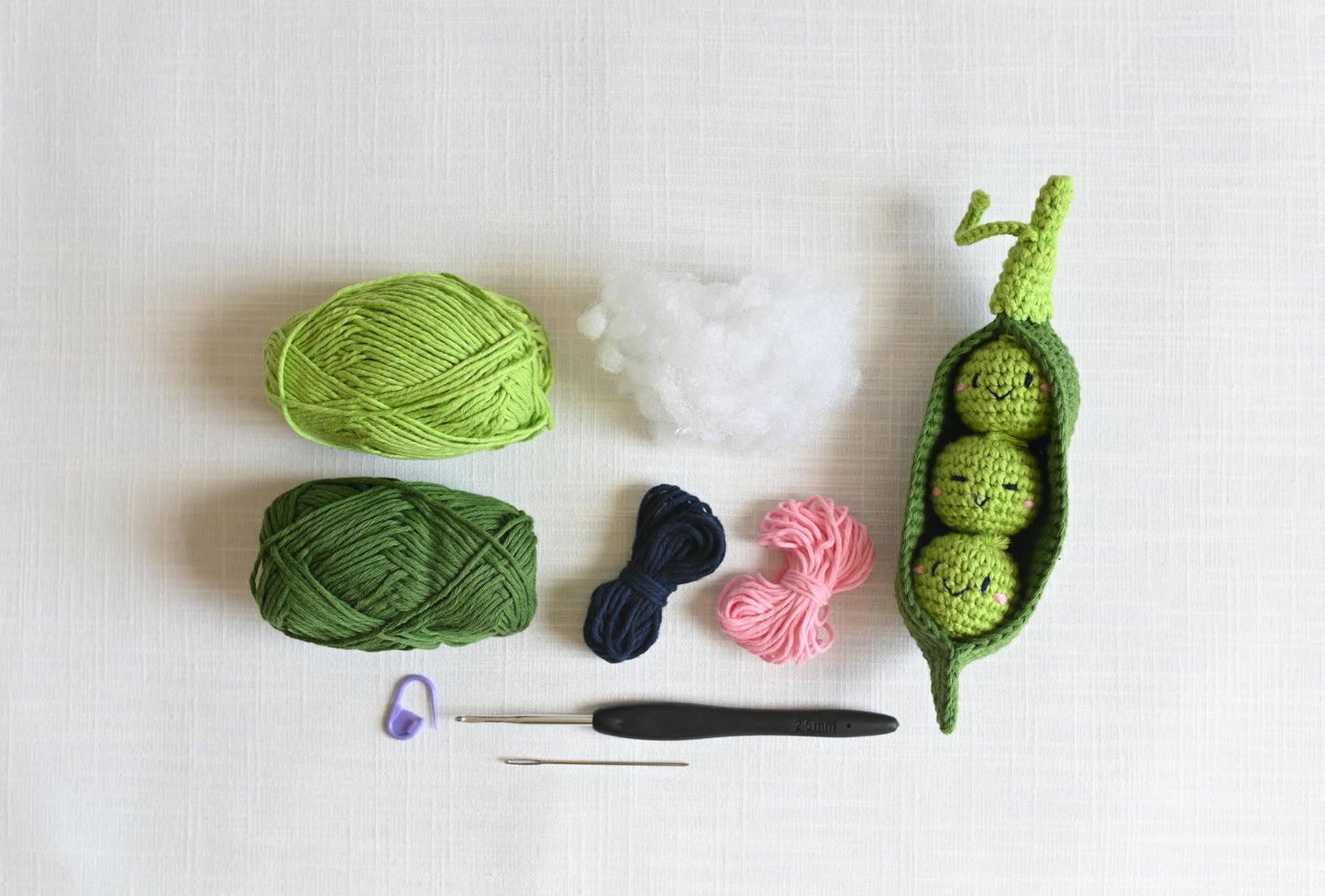 Crochet Your Veggies Amigurumi Kit Peapod: Everything You Need Is Included: 100%-Cotton Yarn, Crochet Hook, Stitch Marker, Tapestry Needle, Fiberfill, ... Instruction Videos; Beginner Friendly!