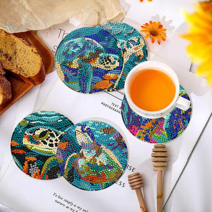 DOTSOPS 8Pack Diamond Art Coaster with Holder 5D Diamond Painting Kits for Adults Round Full Drill BeginnersGem Dots Craft Arts Supplies Party Home Decor Ocean