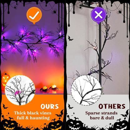 Joyhalo Halloween Garland with Lights Decorations with Bat Lights,Battery Operated 6FT 48 LED Halloween Willow Vine Twig Garland for Mantle,Wall,Fireplace and Halloween Decorations