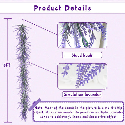 HUZIYAHAN Spring Summer Lavender Garland, 6Ft Purple Lavender Artificial Garland, All Year Lavender Garlands for Farmhouse Wedding Mantle Arch Porch Stair Table Indoor Door Home Decor (1)