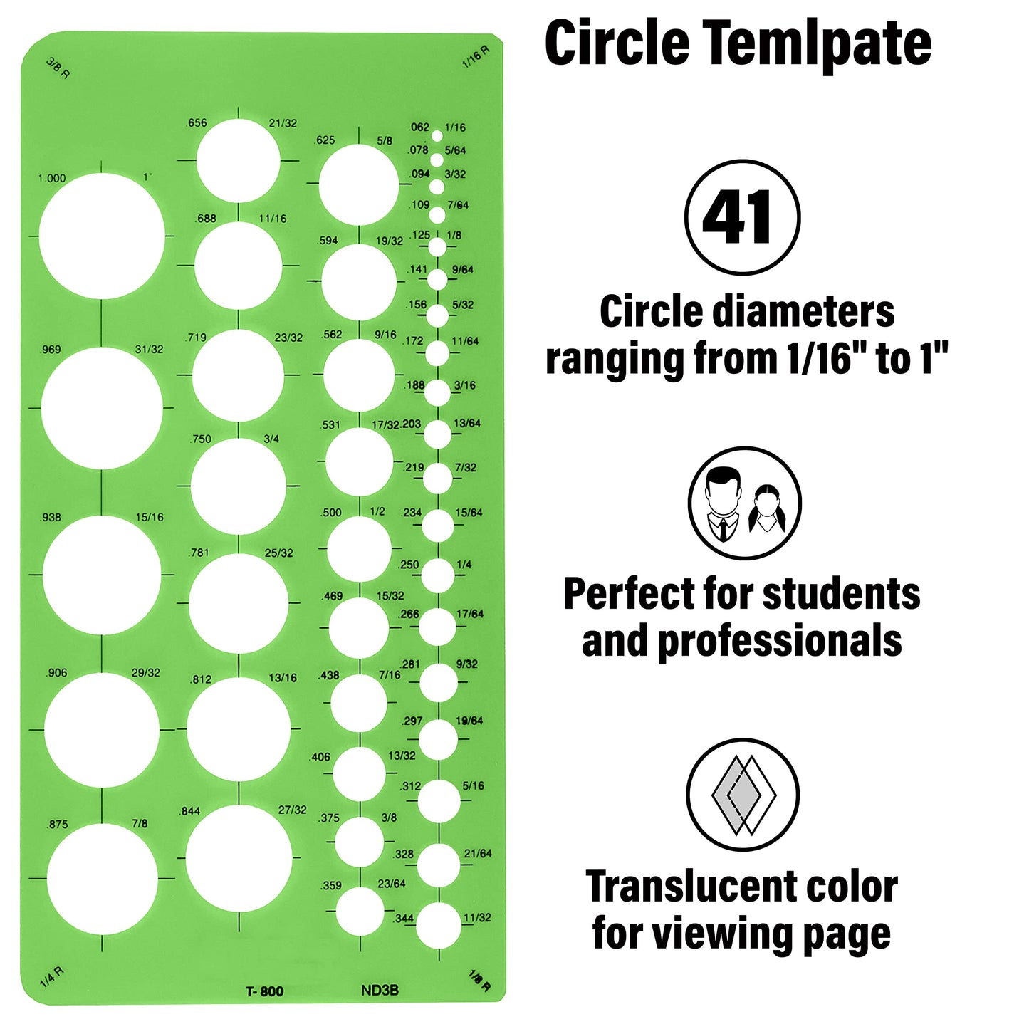 Westcott T-800 Small Circles Template, Plastic Geometric Shapes Template Tool for Drawing and Drafting