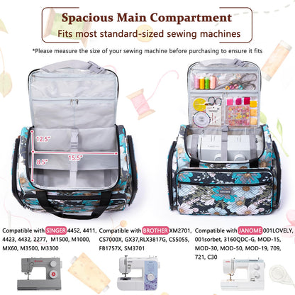 AMOIGEE Rolling Sewing Machine Case with Detachable Dolly, Padded Sewing Machine Bag with Wheels, Travel Tote for Most Standard Machines, Storage Organizer fits Brother, Singer