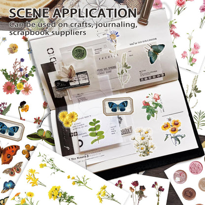 PRSTINCOL Flower Sticker Book, 40 Sheets 470pcs Floral Botanical Themed Journaling Supplies for Scrapbooking Supplies Aesthetic Junk Journal Craft DIY Craft Card Making Laptop