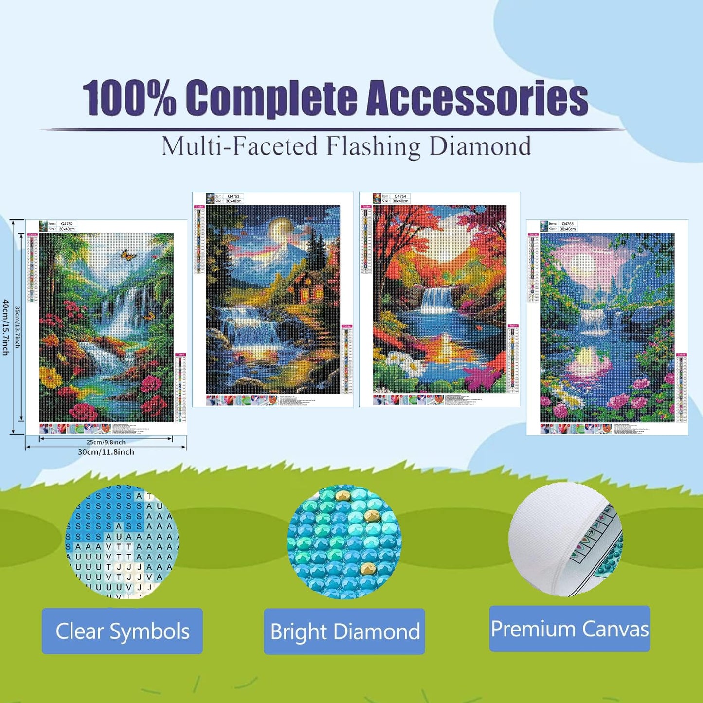 DOZEEZOP 4 Pack 5D Diamond Painting Kits for Adults, Landscape Diamond Art Kits for Beginners of All Ages, Round Full Drill Painting by Numbers Crafts Home Wall Decor 12 x 16 Inches Red