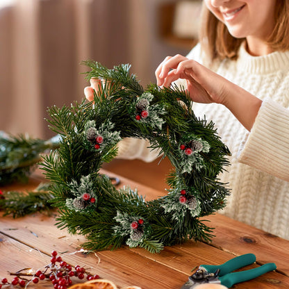 96 Pcs Christmas Picks and Sprays Christmas Tree Floral Picks Holly Red Berry Stem Spray Greenery for Craft Artificial Faux Pine Branches Cone Branches for Tree Home Decor Garland Wreath (Fresh)
