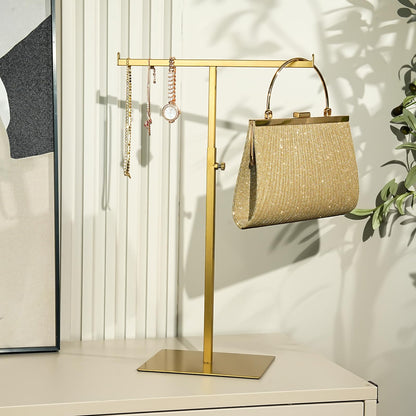 Purse Display Stand Jewelry Towers 2 Packs Stainless Steel Bag Stand Tabletop Adjustable Height Double Hook Hanging Jewelry Stands for Necklaces Organizer Home Store Boutique (Anti-fingerprint)