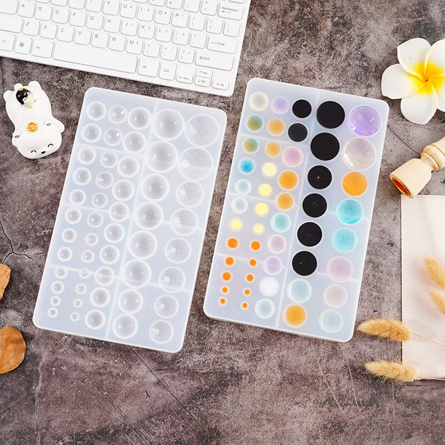 DD-life 2 Pcs Cabochon Gem Silicone Mold, Clear Round Silicone Mold for Making Earrings Jewelry Making Crafting Projects(Large)