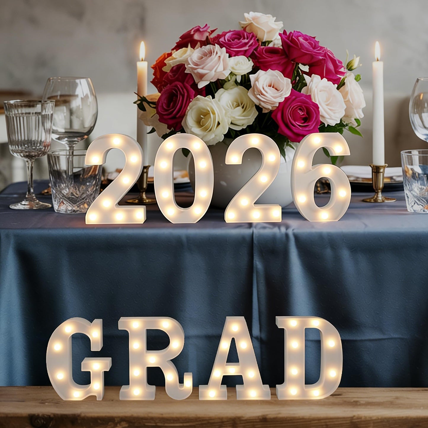 Marquee Letters Numbers Light up Numbers Letters Graduation Decoration GRAD 2026 Battery Powered LED Light White Plastic Letter Number Sign for Class of 2026 Graduation Decorations