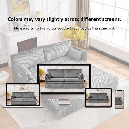 KEIKI 73" 3-in-1 Pull Out Sofa Bed, Convertible Corduroy Sleeper Sofa with USB Ports & Side Pockets, Modern Futon Couch for Living Room, Apartment or Bedroom, Gray