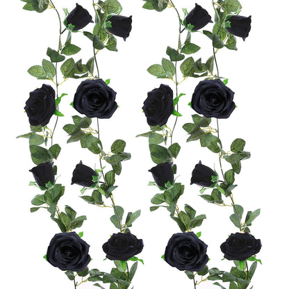 Felice Arts 2 Pack Black Artificial Flower Garland Each 6.5FT Fake Rose Vine Hanging Rose Garland for Wedding Flowers Table Arrangement Outdoor Wall Decor