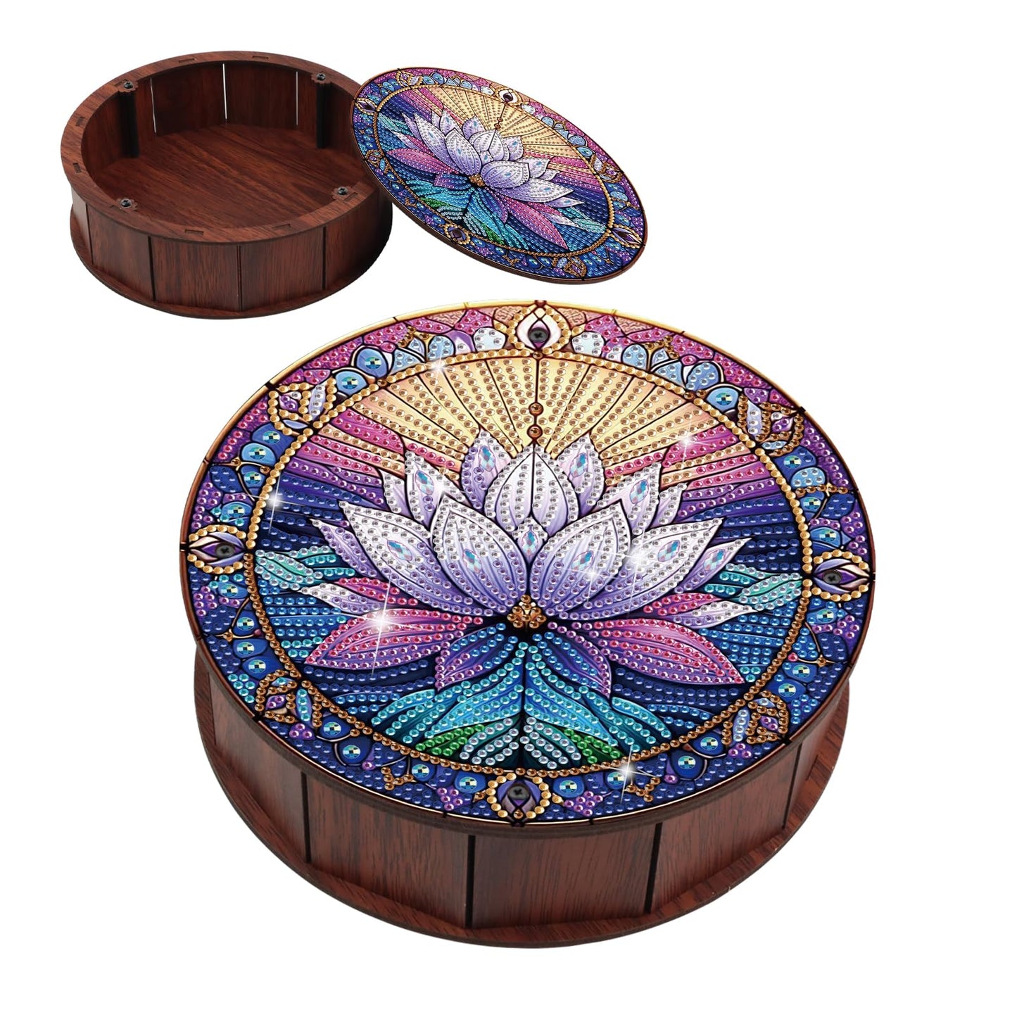 JISHSHAY Diamond Art Storage Box Lotus Diamond Painting Wooden Snack Box Flower Gem Painting Candy Box Gem Art Organizer Case Embroidery Kit Mosaic Kits for Adults Storage Containers with Lid