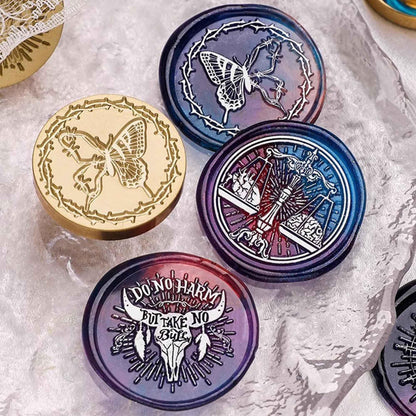 Halloween Wax Seal Stamp Kit - Ychostamp Crow, Butterfly, Ticker, Skull Sealing Wax Stamps, 7Pcs Vintage Brass Seals for Spooky Envelope, Party Invitation