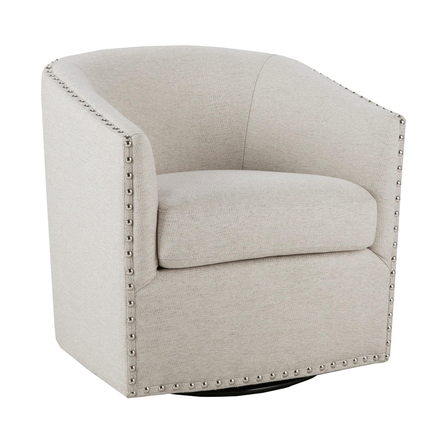 Madison Park Swivel Barrel Accent Chair, Upholstered Curved Back with 7-Inch Thick Woven Cushion, 360° Swivel, Nailhead Trim, Comfy Chair for Living Room, Bedroom, Office, 28" Wide, Neutral, Tyler