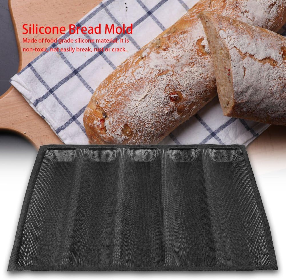Estink Silicone Pan, Oblong Shape Bread Molds, 5 Loaf NonStick Baking Liners for French Bread Baking