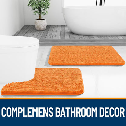 OLANLY Small Bathroom Rugs - Extra Soft Chenille Bath Mats | Quick-Dry, Machine Washable, 24x16, Orange